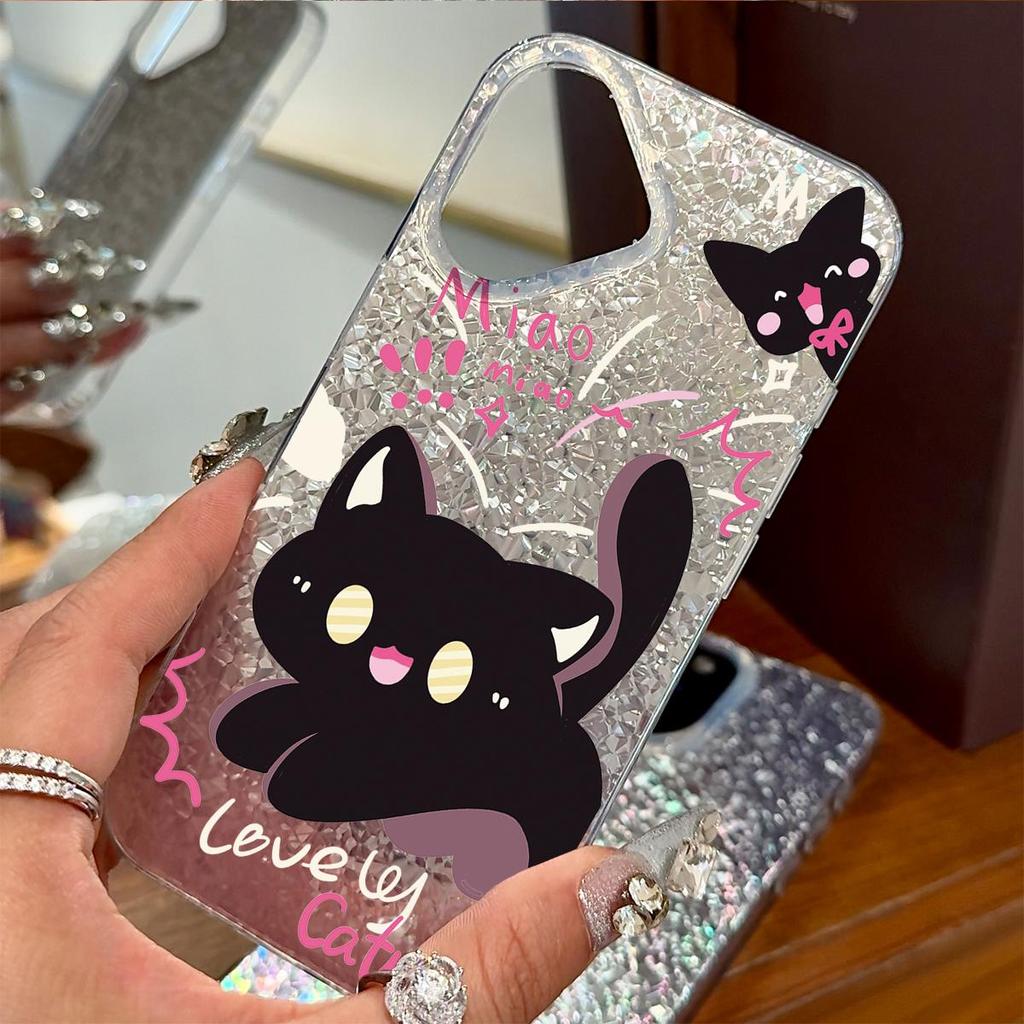 Acrylic Back TPU Bumper for Iphone XR 14 XS Max 12 11 17 Pro Air 13 18 Pro Max 15 16 Plus Cute Black Cats Scene Hone Case Shockproof Cover