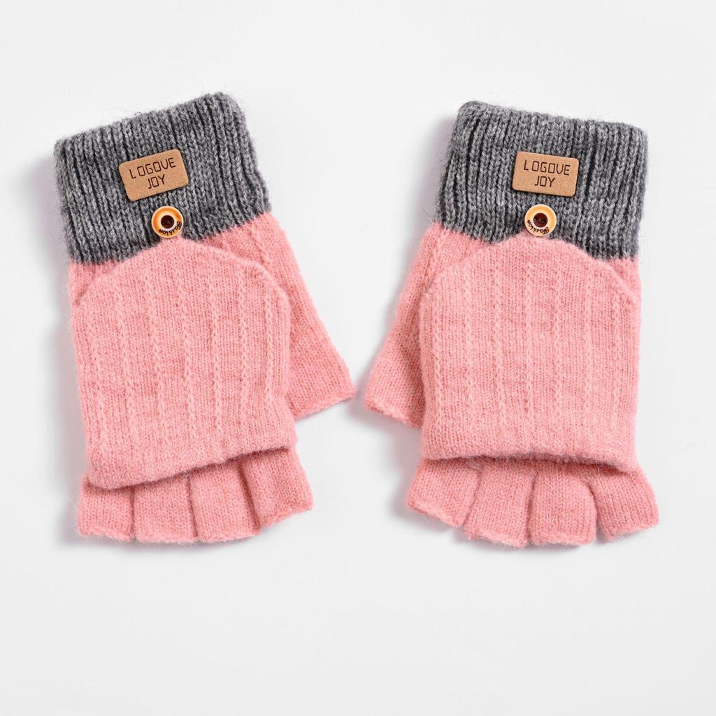 Korean Touchscreen Fingerless Winter Gloves - Plush, Thick, Cold-Proof Writing Flip Gloves for Students