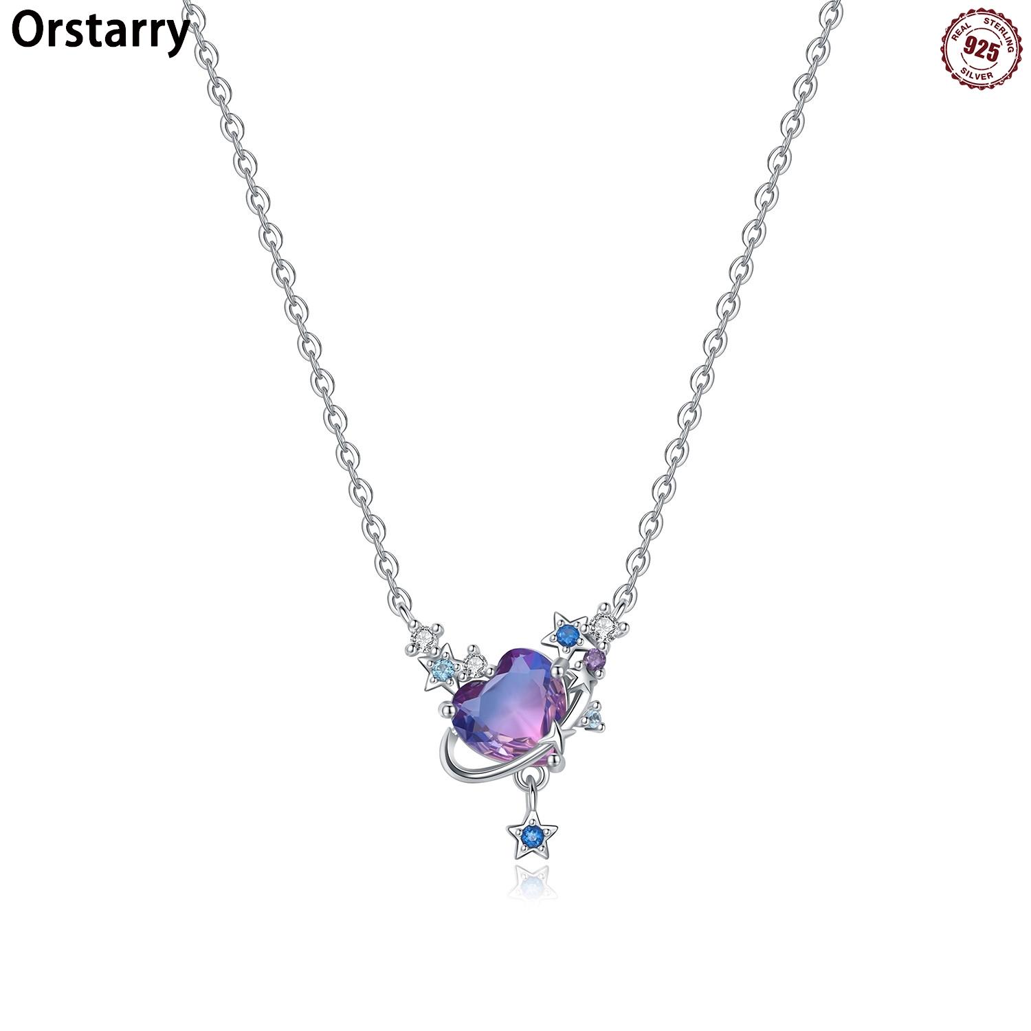 

925 Silver Purple Infinite Love Heart Planet Necklace Pendant Necklace for Women Birthday Gifts Fashion Fine Jewelry