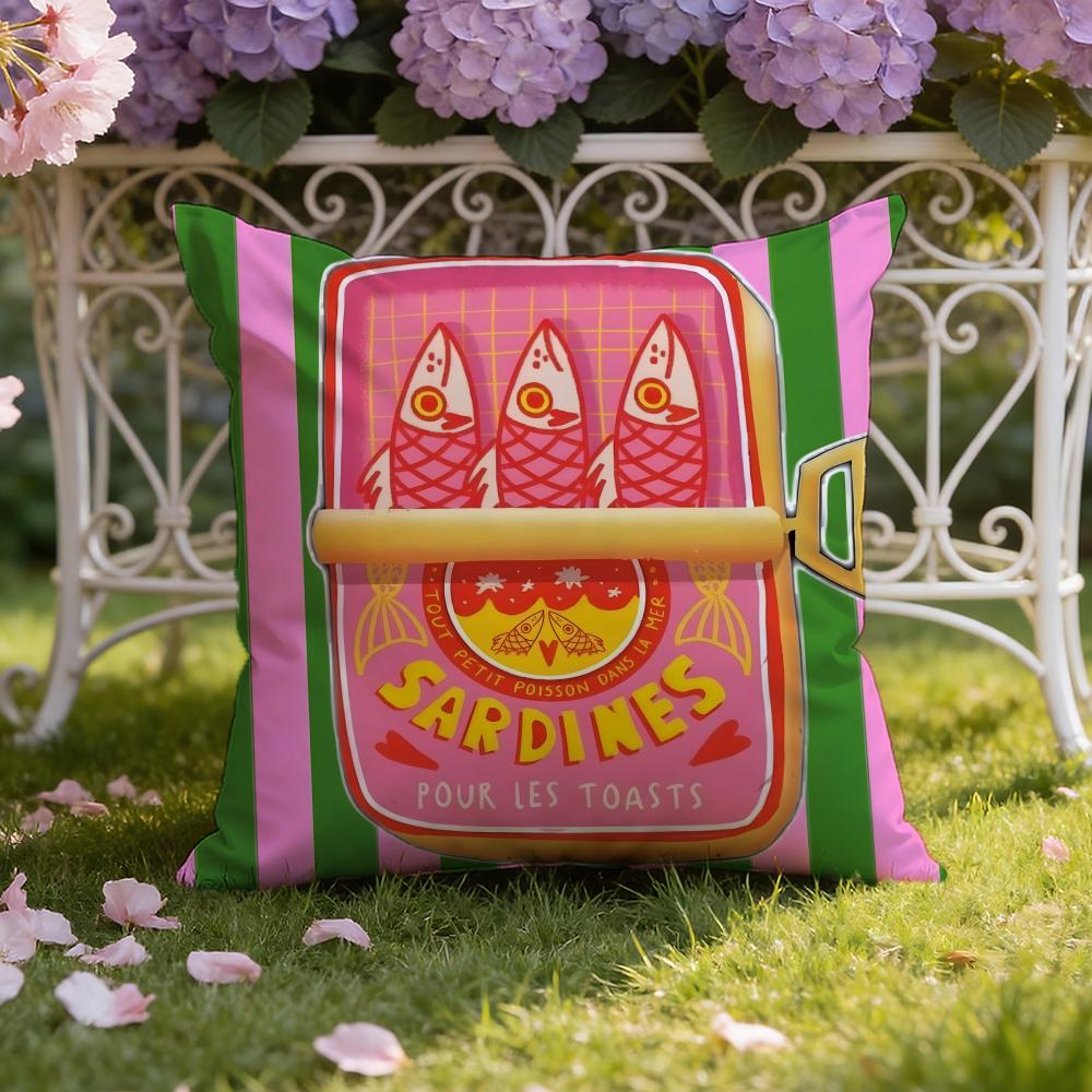 Cartoon S-Sardine C-Can cute Cushion Cover Home & Car Dual-Scene Pillow Cover: Reversible for Premium Comfort