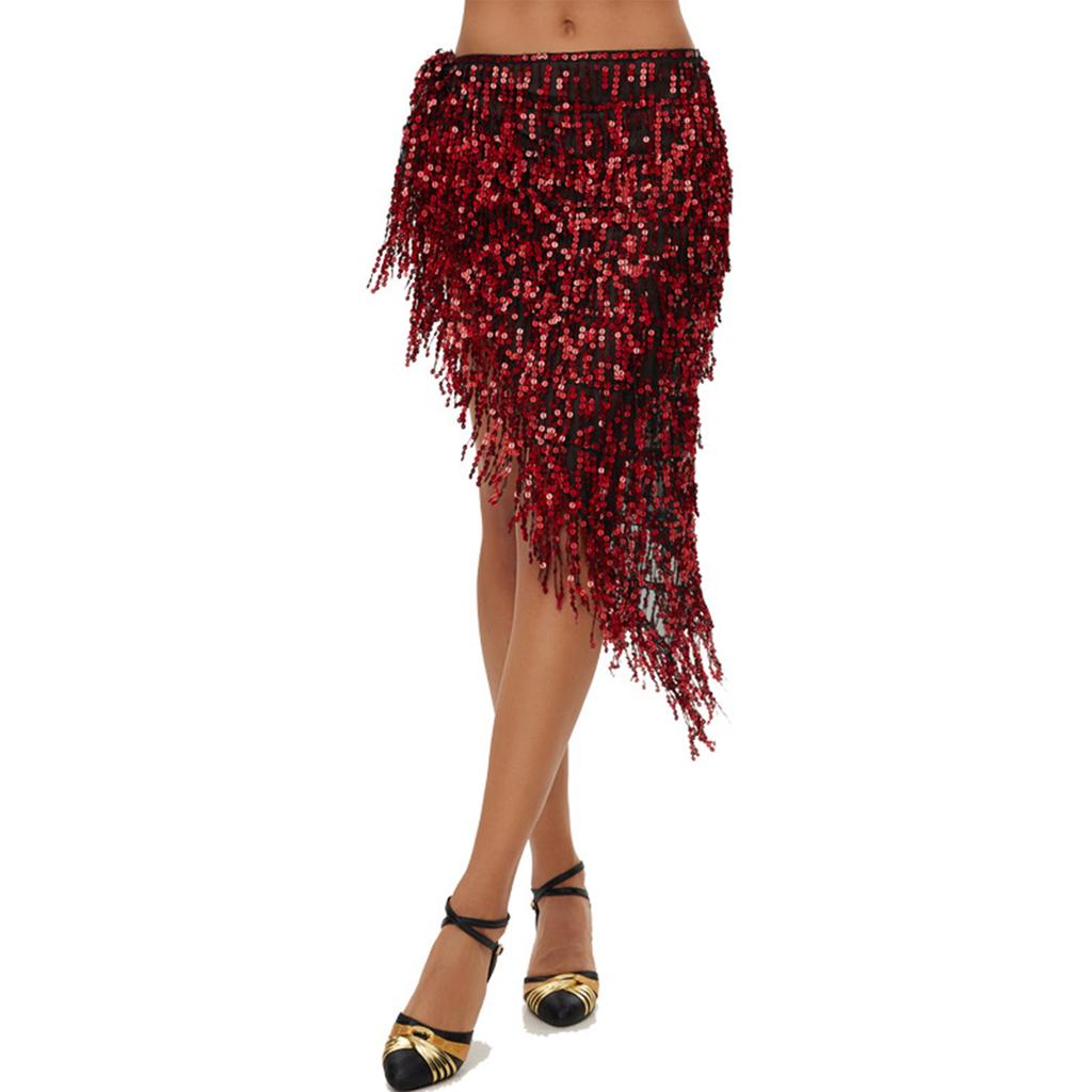 Women's High Waisted Sexy Sequined Half Skirt Waist Accessories Sequined Belly Dance Waist Scarf