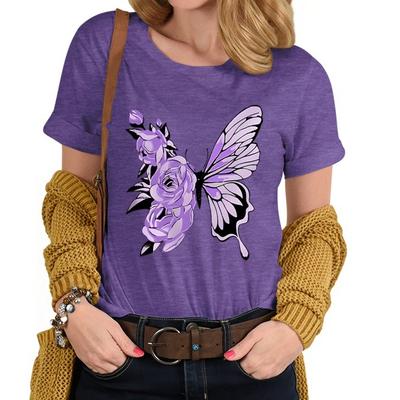 Womens Casual Butterfly  Floral Print Tshirt Tops Girls Clothing Harajuku Fashion Soft Tee Aesthetic Vintage Shirts FeUnisex