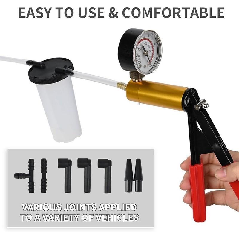 Portable Brake Bleeder Kit Durable Aluminum 2 in 1 Brake Fluid Drain Kit Manual With Gauge Vacuum Pistol Pump Tester