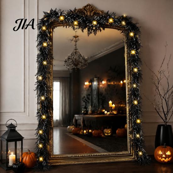 Gothic Haunted House Party Supplies Halloween Lighted Creepy Vine Garland with LED Lights, Black Faux Twig for Mantle Decorative Vines Mantelpiece