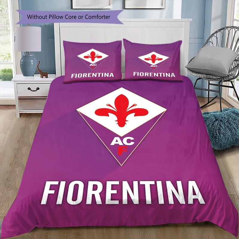 ACF Fiorentina Logo 3Pcs Bedding Set, Duvet Cover and 2 Pillowcases, Soccer Team Bed Linens, No Comforter No Pillow Core