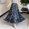 Bailuyu Women's Vintage Pleated Floral Maxi Skirt