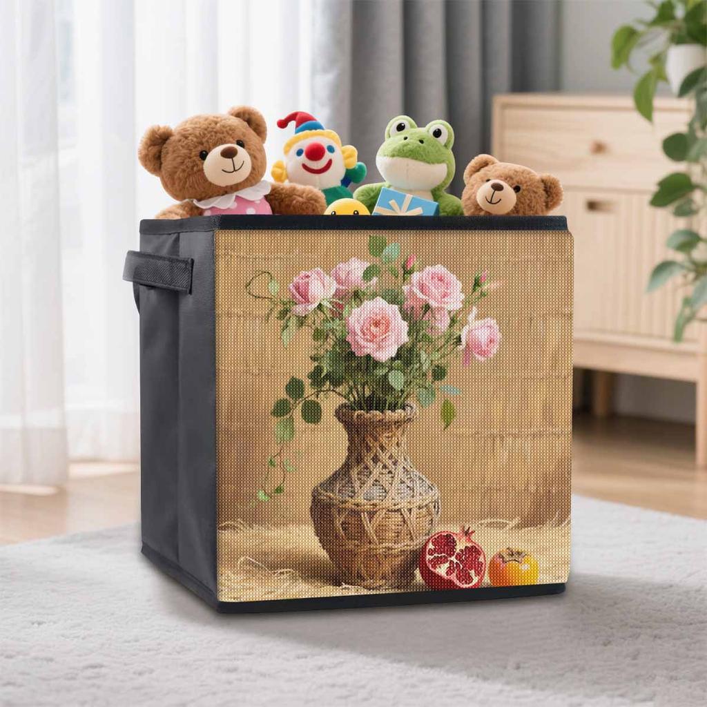 The Flowers in The Bamboo Basket 5D Diamond Painting Storage Basket Full Round Drill Mosaic Diamond Embroidery Cross Stitch Kits Home Decor Home Decor