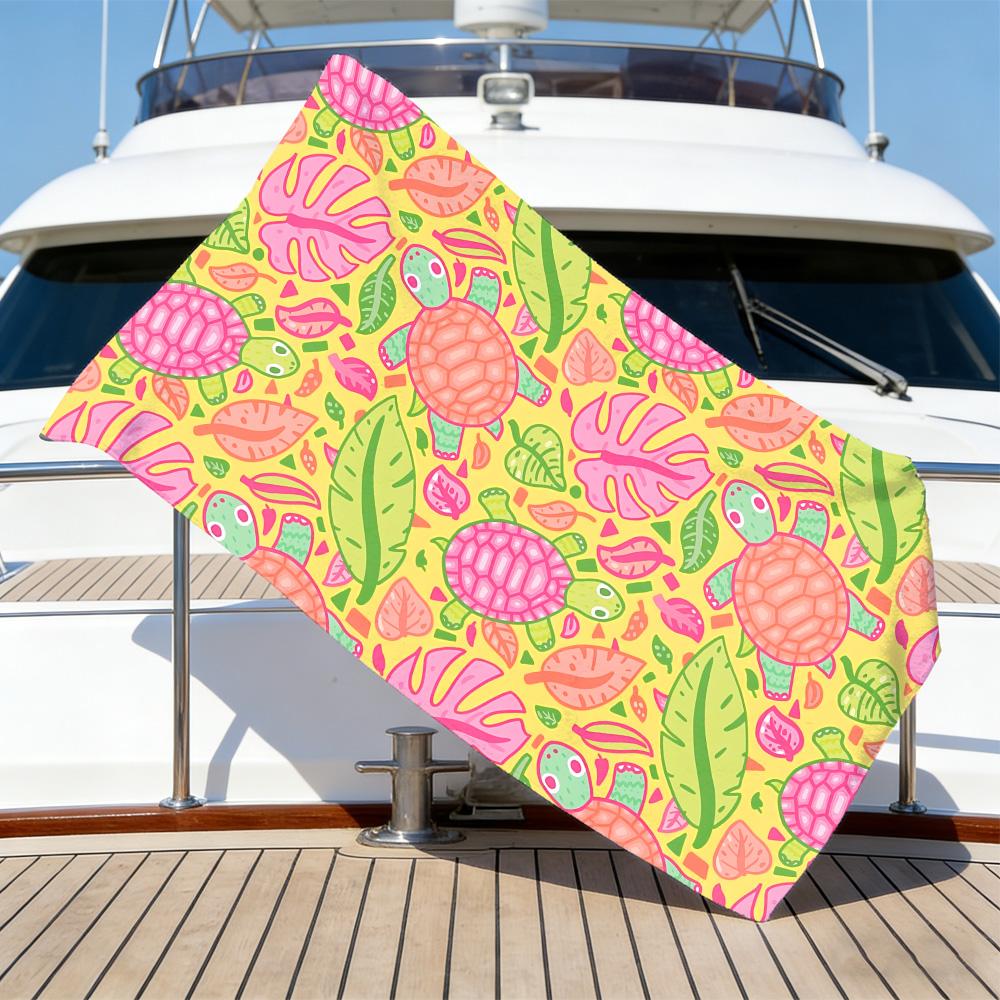 Tropical Turtle Beach Towel – Soft Absorbent Microfiber with Pink & Orange Turtle Print for Summer