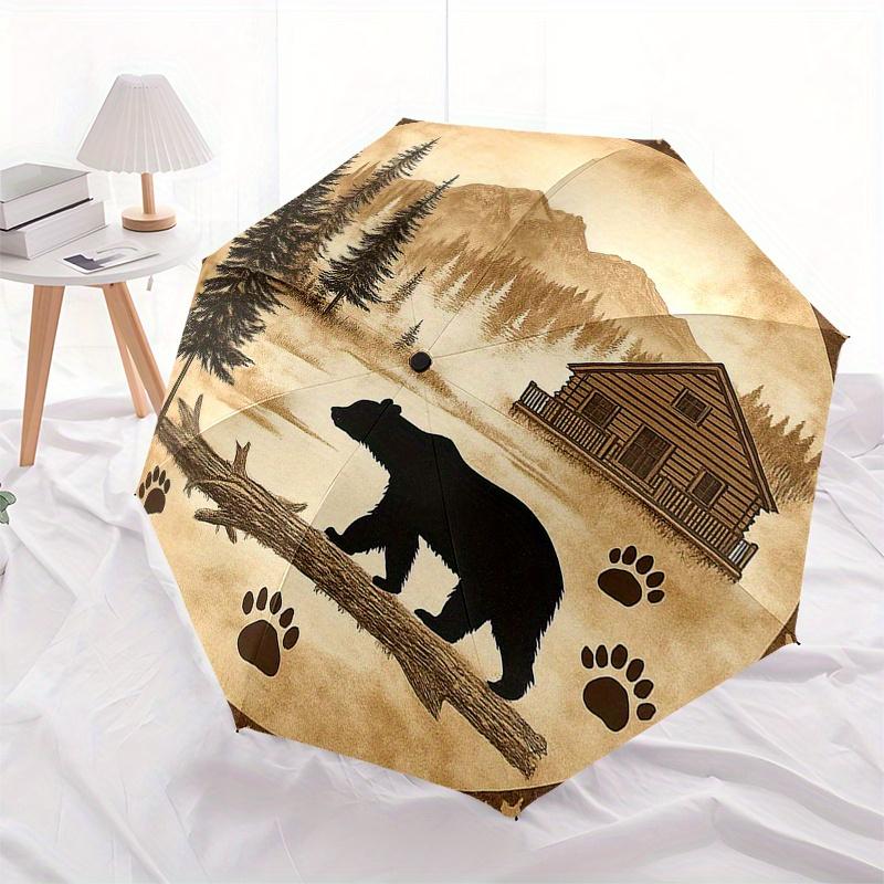 Woodland Retreat: Cabin & Bear Silhouette Decorative PlateUmbrella, Portable 3-Fold Compact Umbrella for Men & Women Gift