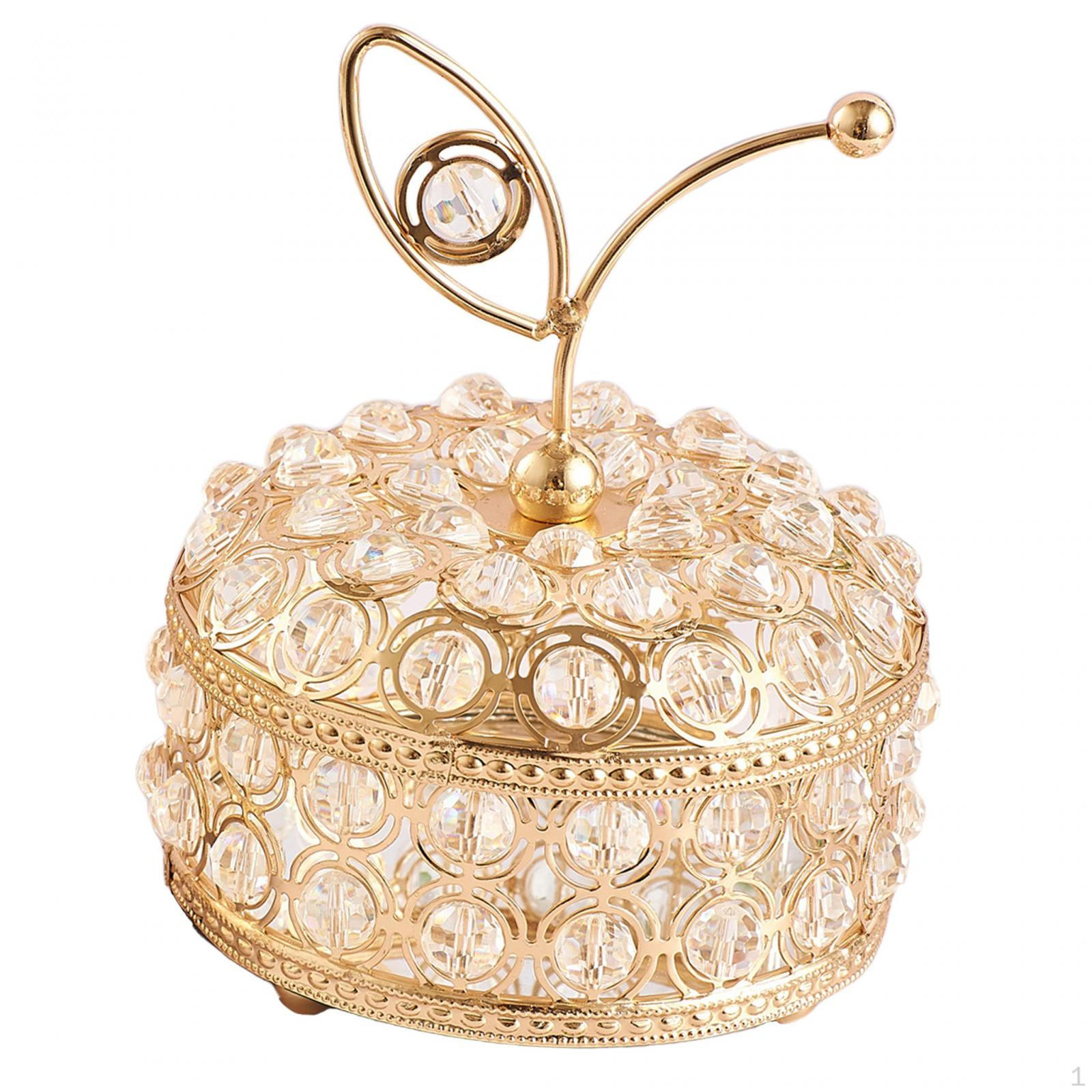 

Crystal Jewelry Box Trinket Organizer Storage Display Dresser Holder Necklace with Cover Treasure 12cmx15.5cm