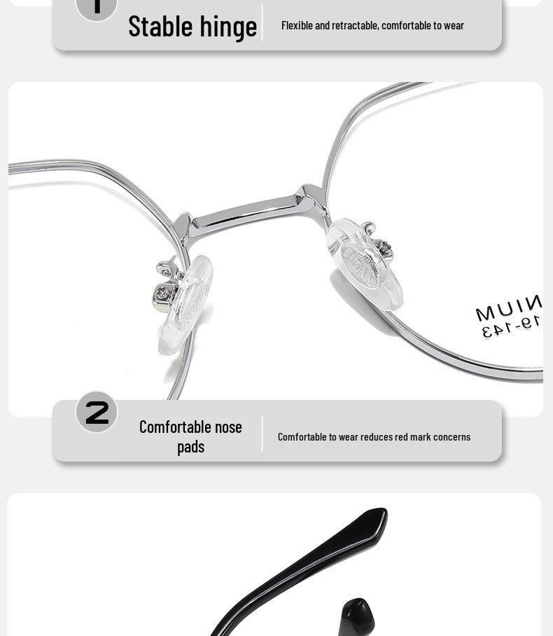 Ultra-light Retro Titanium Polygon Eyeglass Frames with Plano Lenses for Students
