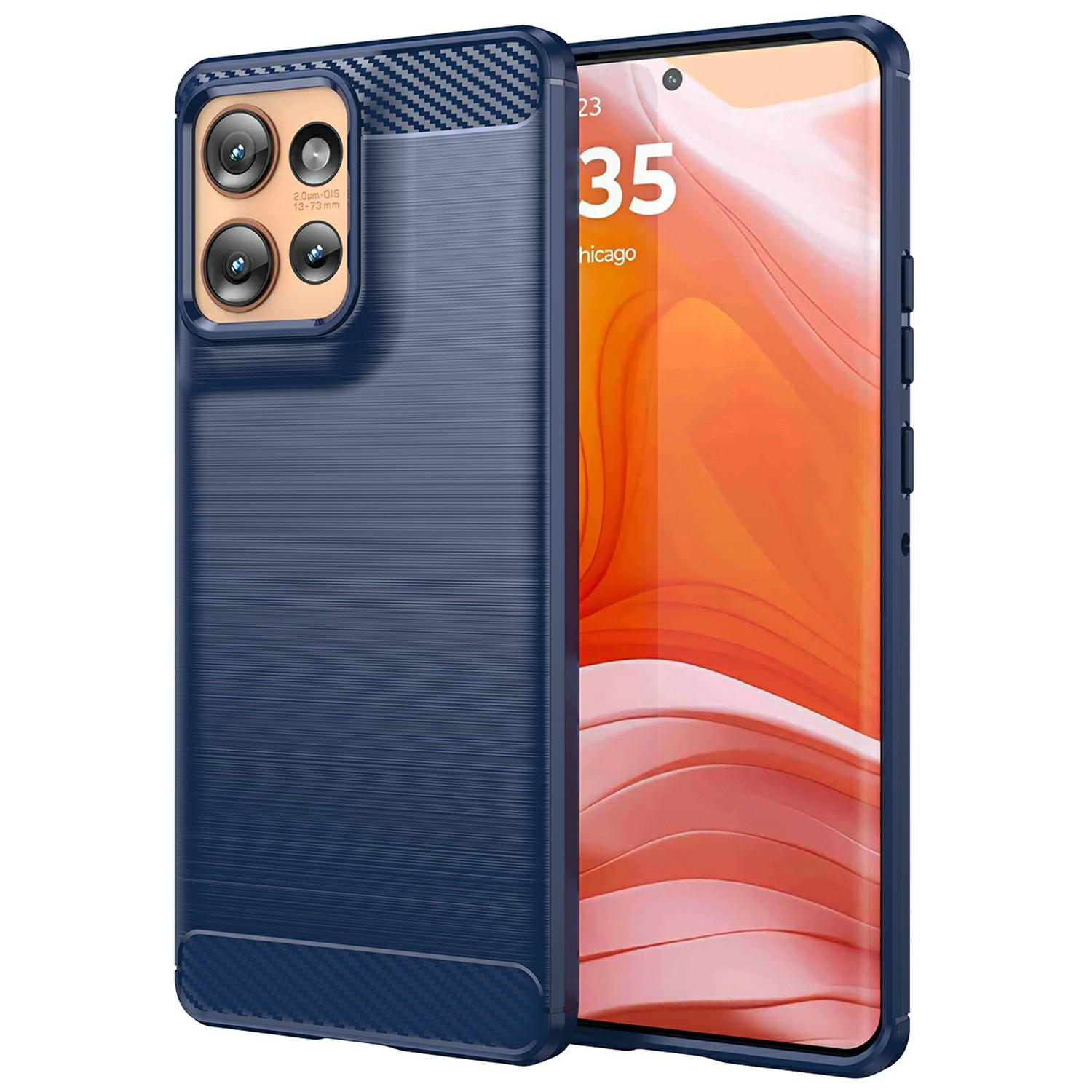 

For Motorola Edge 50 5G Case Carbon Fiber Texture TPU Brushed Phone Cover Blue