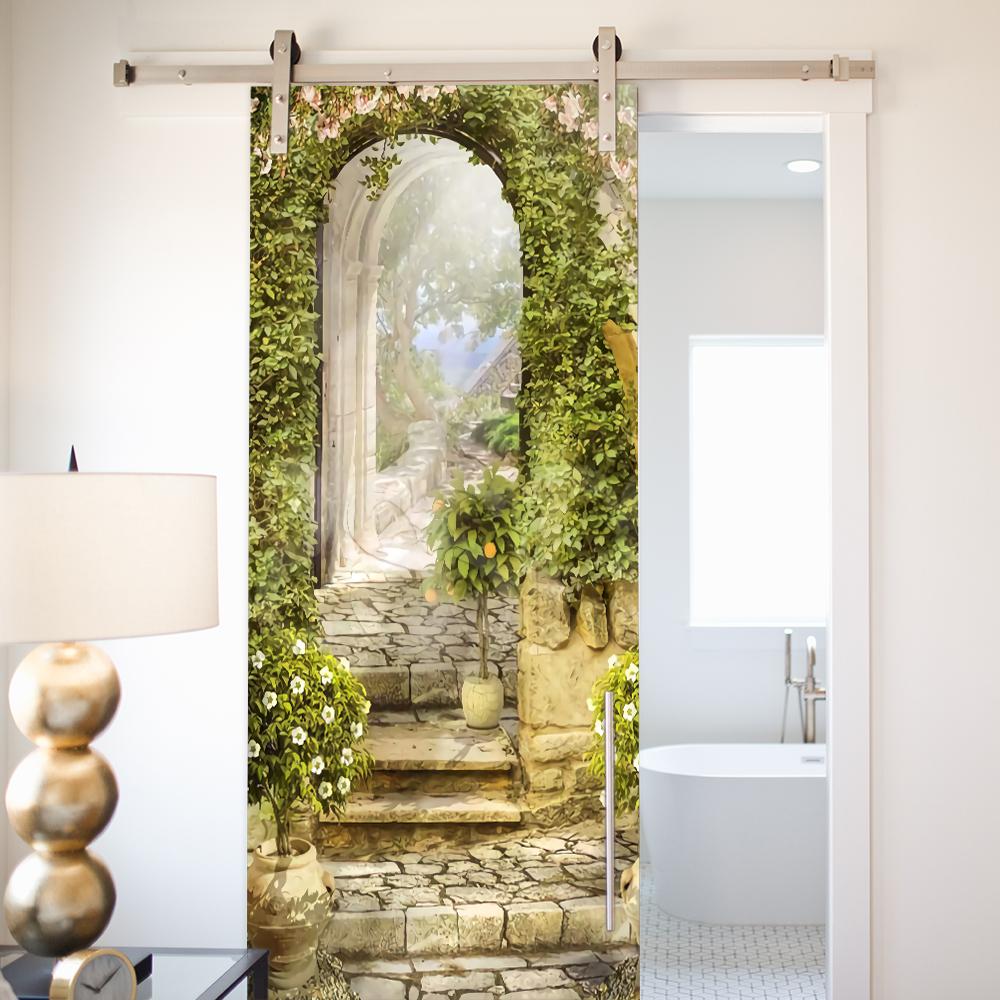 Nature Scenery Door Decal 3D Removable Vinyl Sticker, Adhesive Forest Pathway Wallpaper for Bedroom Entryway