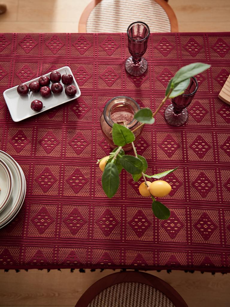 Red Christma Tablecloth Kitchen Vintage Diamond Tablecloths for Rectangle Tables or Party Banquet Dining Wedding Decorations