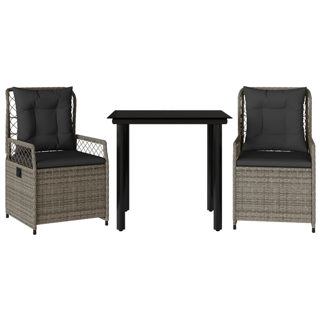 Vidaxl 3-Cz. Garden Furniture Set With Cushions, Grey Rattan Pe