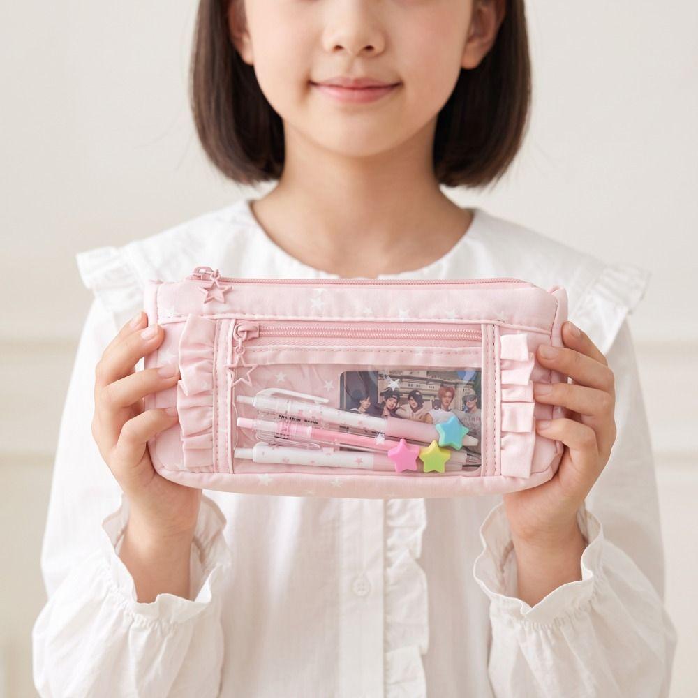 Large Capacity Star Pencil Case Printed Makeup Bag Trendy Pen Organizer  Kids Gift