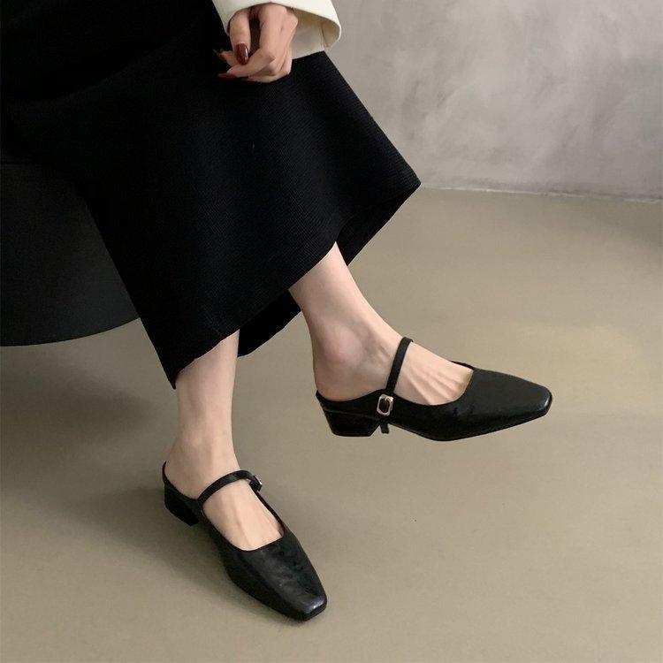 

Baotou half slippers women s summer outer wear spring and autumn new Korean version French evening breeze temperament silver single shoes thick 35 чёрный