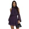 European and American new design neck small turtleneck dress, shoulder digging perspective horn long-sleeved ruffle edge skirt