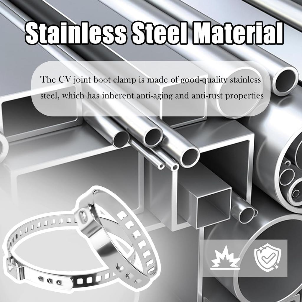 10PCS CV Boot Clamps Kit,Adjustable Tie Rod Boot Clamp for Secure Fixing Hose/Shaft Axle Boots,Universal Stainless Steel CV Axle Boots Clamp Car