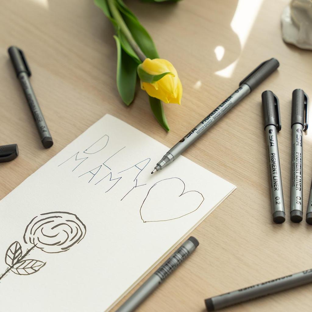 Schwarzer, dünnerer Stift, Set mit 9 Fineliner-Skizzenstiften