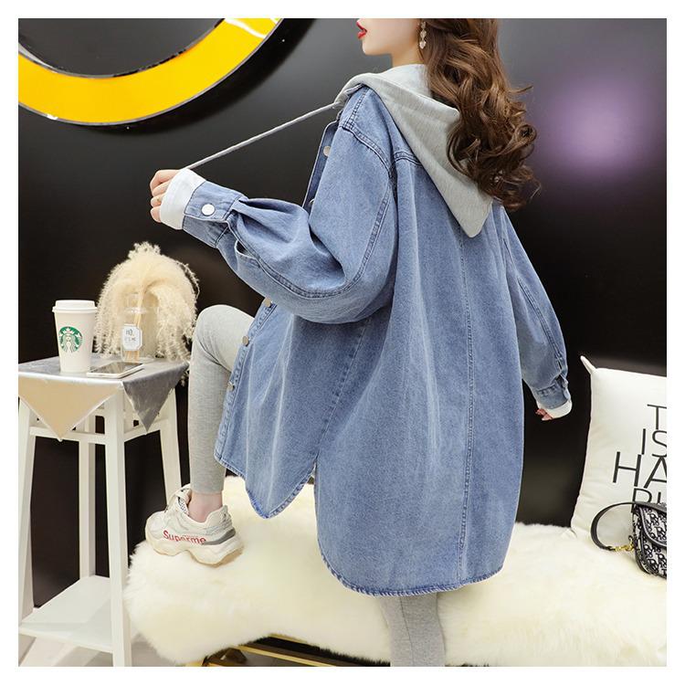 

Women s Medium-Length Hooded Denim Jacket - Spring/Autumn 2025 Fashion, Versatile Loose Fit Shirt Style Large синій