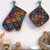 2Ps 10.6*6.7 Inch Oven Mitts Pot Holders Square Partition Rich Pattern Heat Resistant Oven Mitts And Pot Hold