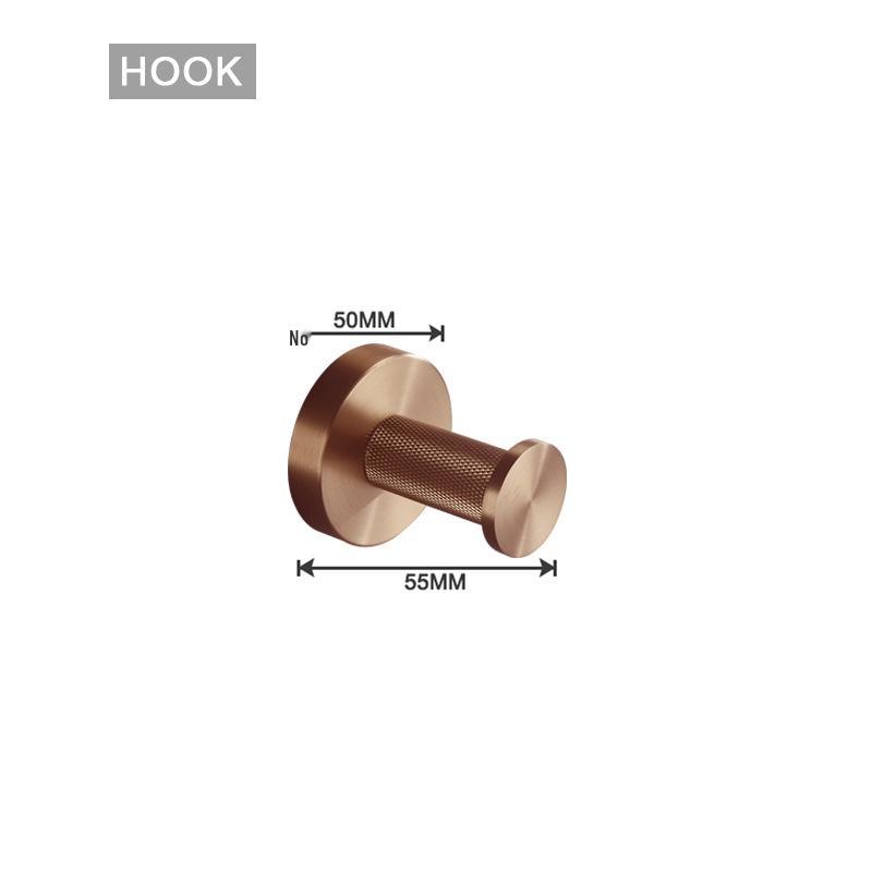 European Luxury Brass Bathroom Set: Knurled Towel Bar, Tissue Holder, Coat Hook, Toilet Brush, Soap Dispenser, Towel Ring.
