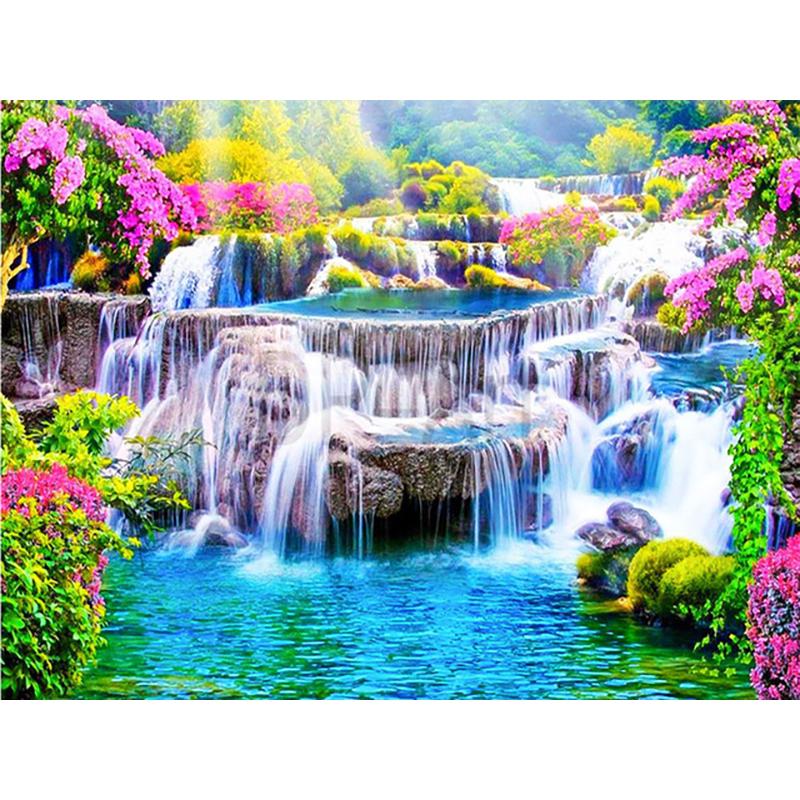 DIY 5D Diamond Painting Waterfall Landscape Handicraft Full Round Resin Diamond Embroidery Cross Stitch Mountain Wall Art