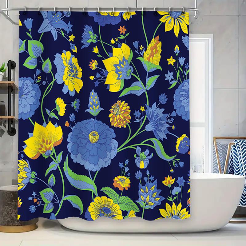 

Сине-желтая цветочная шторка для душа водонепроницаемый декор для ванной шторки для душевых дверей украшение для дома 90x180cm