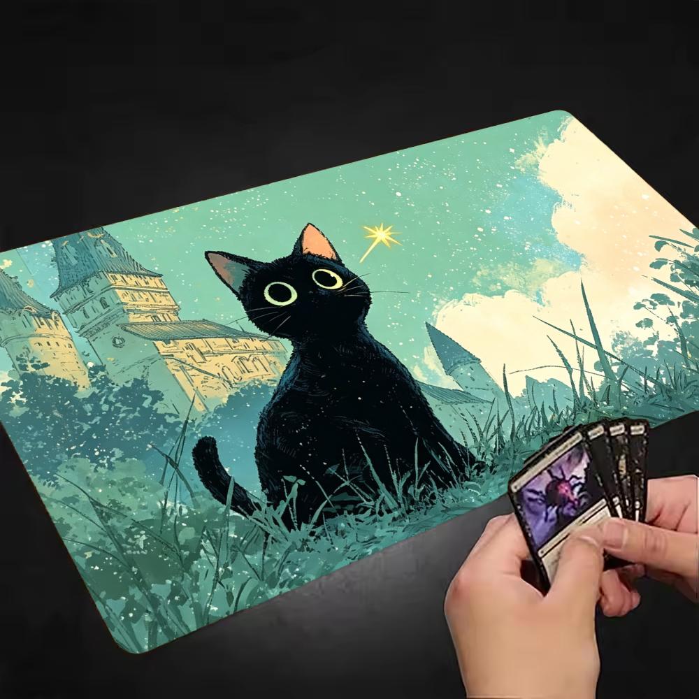 Black Cat Castle Starry Sky Playmat Mousepad Stitched Edge Non-Slip Rubber Base Thick Wear Resistant Suitable For Work Card Game