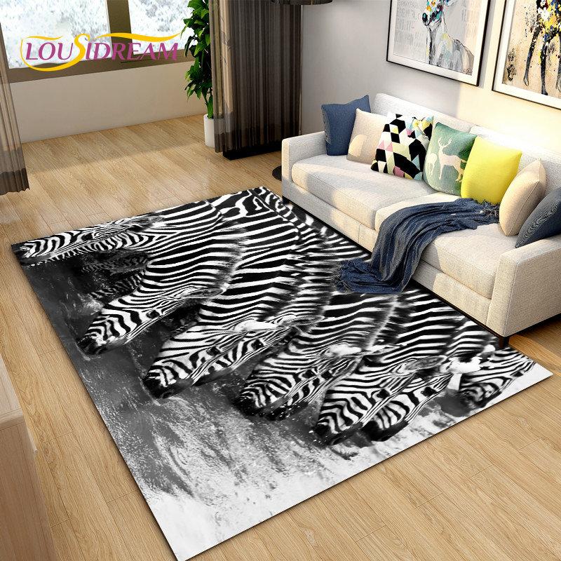 Wild Animal Zebra Area Rug Large,Carpet Rug for Living Room Bedroom Kitchen Doormat Decoration,Children Play Non-slip Floor Mat