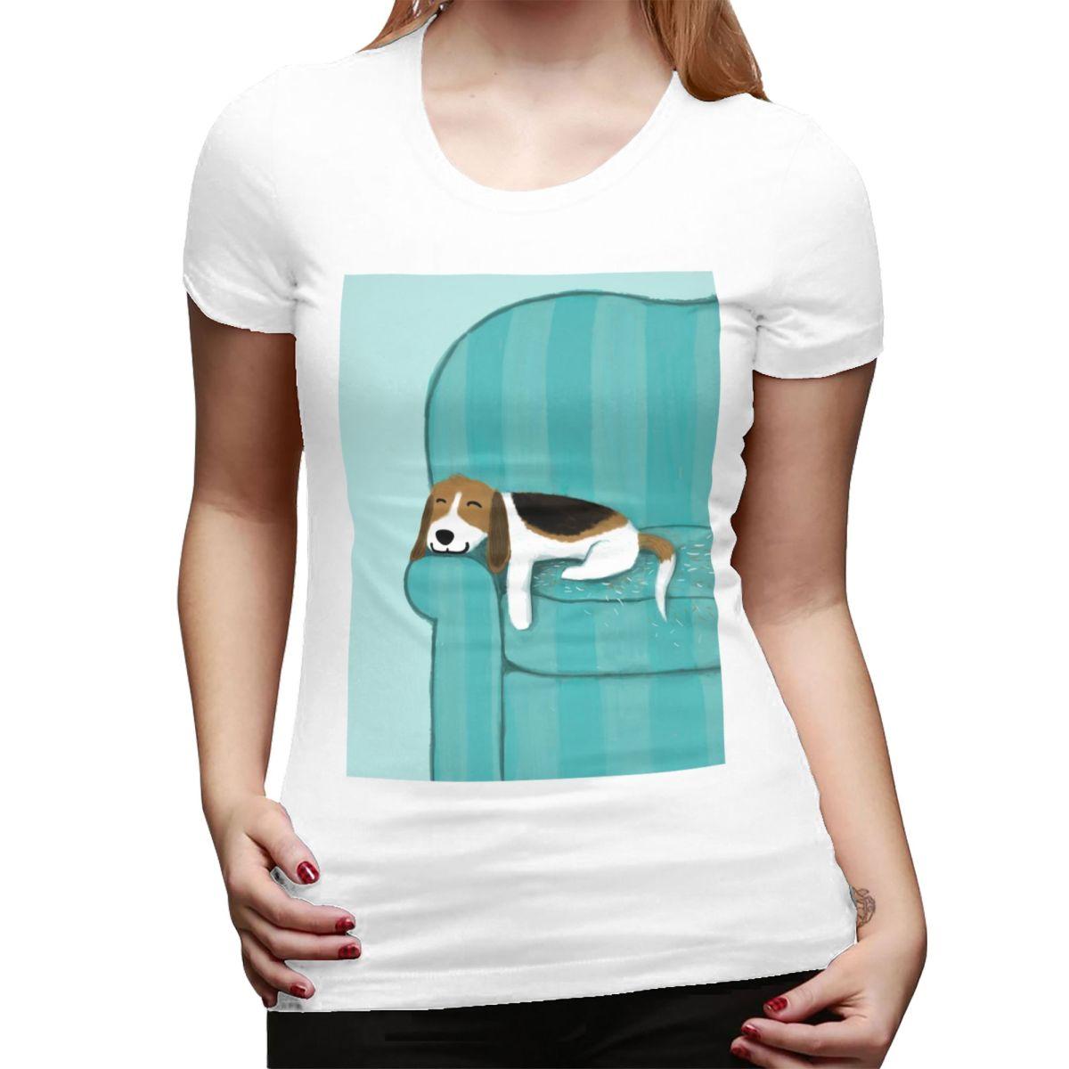 

Happy Couch Dog Cute Beagle Throw TShirt for Women ONeck Streetwear T Shirts Womens Tees Short Summer Clothes Tops S