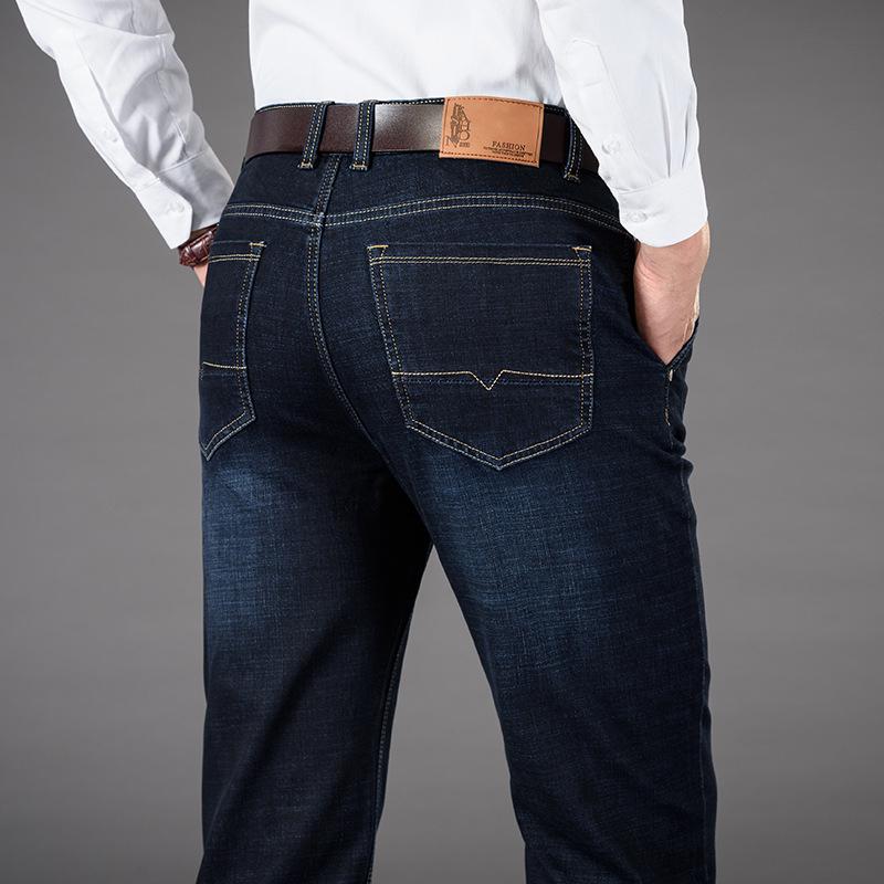 Men's High Waist Straight-Leg Jeans with Slant Pockets for Autumn/Winter - Casual, Large Size, and Versatile for Middle-Aged and Elderly.