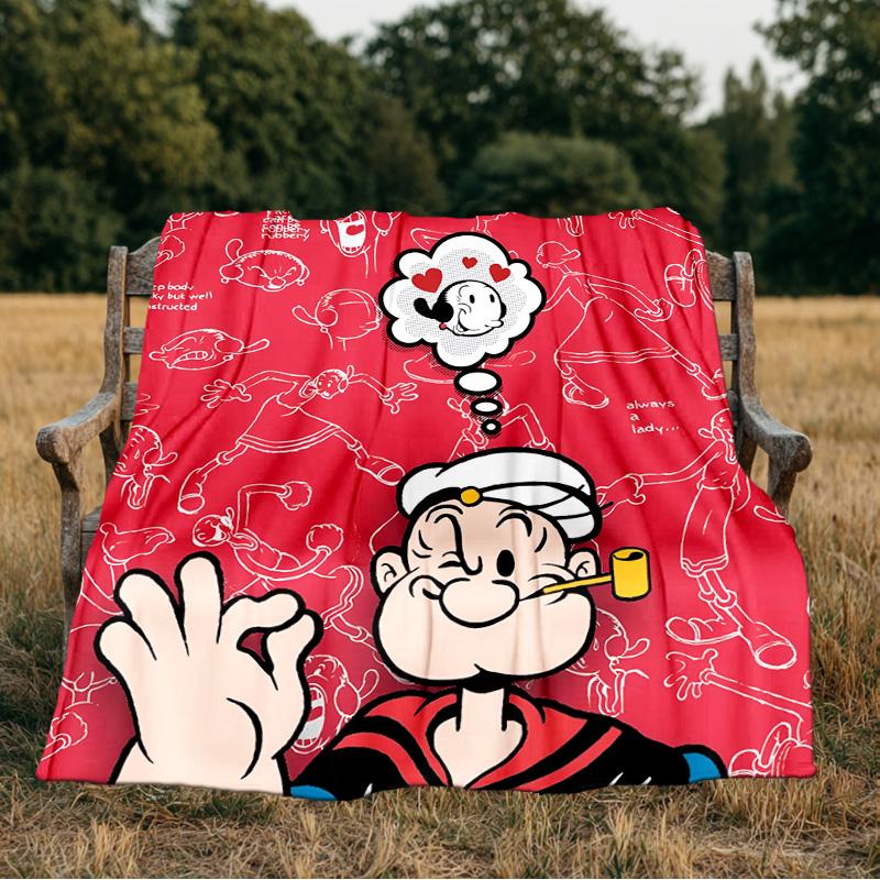 Po-peye And Olive In Action Blanket Flannel Throw for Sofa, Indoor, Camping, Living Room, Office, Chair, And Bed Soft Birthday Gift