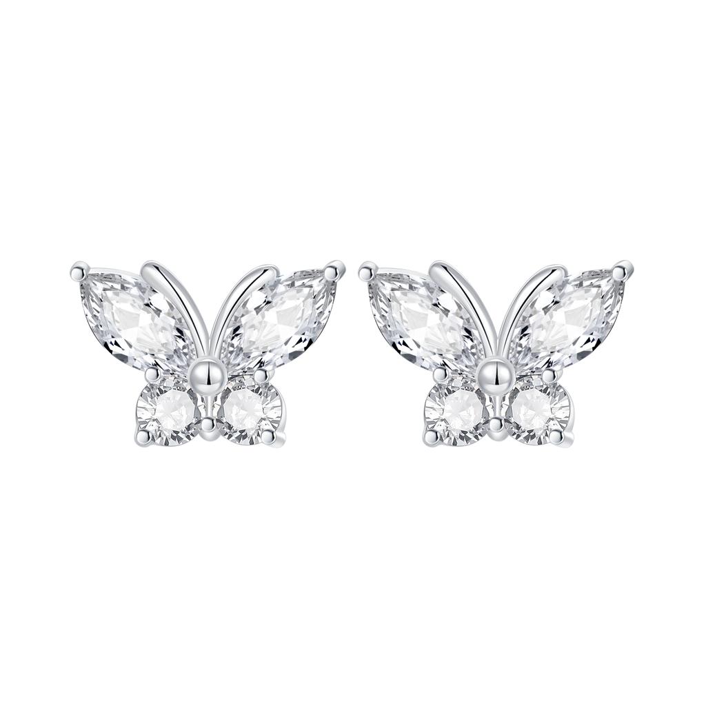 Luxury 925 Silver Pink Bowknot Stud Earrings Diamond Flower Heart Hoop Earrings for Women Sweet Fine Jewelry Gift