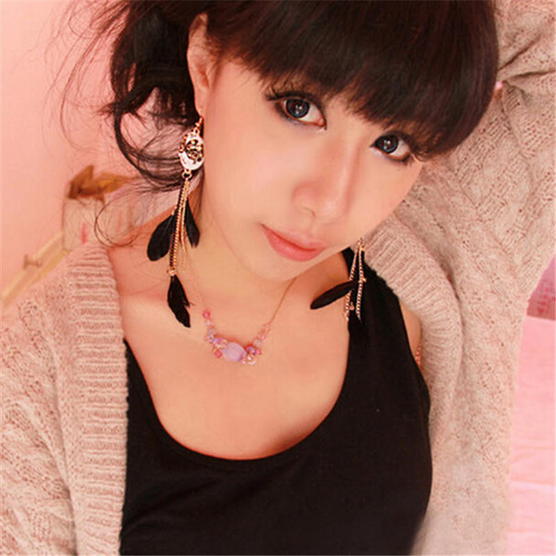 Vintage Baroque Chain Feather Tassel Chain Mask Long Drop Earrings For Women