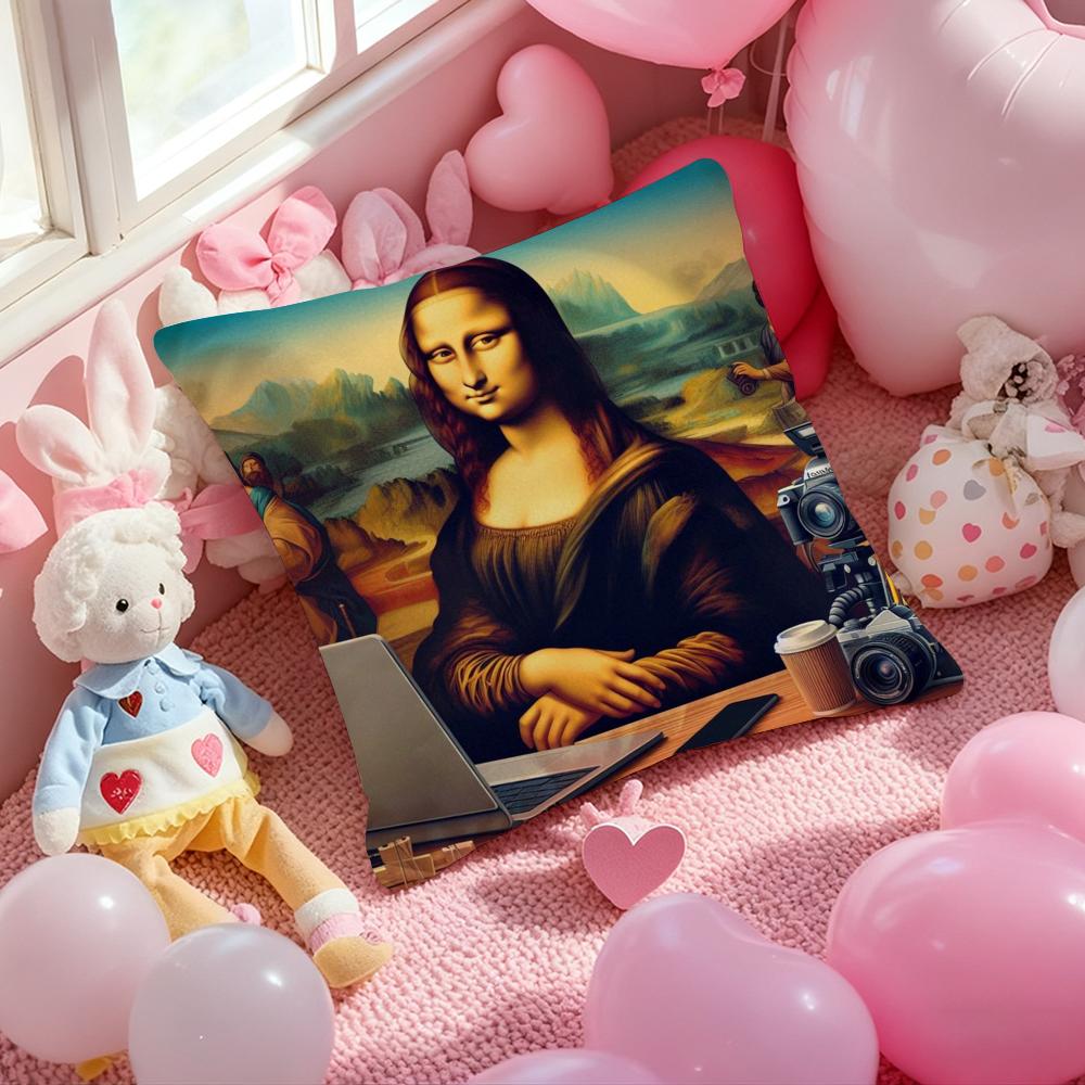Modern Art Funny Mona Lisa Cushion Cover Pattern Printed Pillowcase for Living Room Sofa Cushion Cover & Bedroom Decor