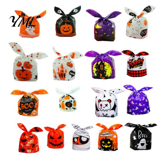Clear Plastic Snack Pouches for Retail 48 Pcs Halloween Candy Bags, Kids Trick or Treat Goodie Cute Rabbit Portable Bags School Events Ear Small Gift