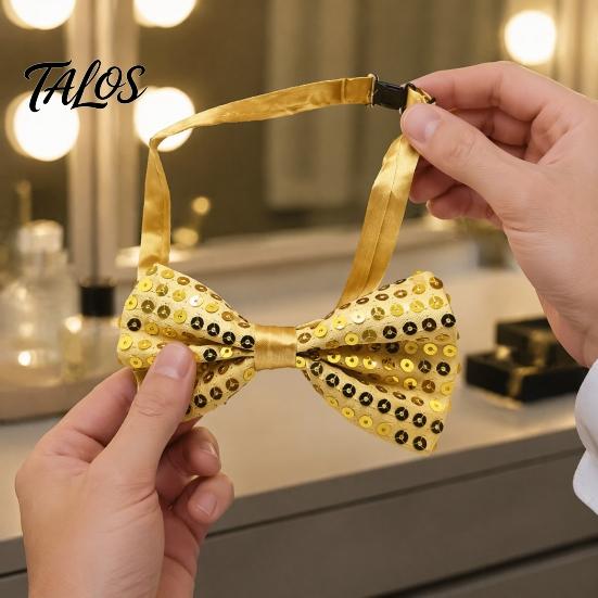 Adult Child Formal Wear Sparkly Sequin Bow Tie, Adjustable Glitter Necktie for Men, Shining Magic Show Tie Shiny Pre-Tied Neck Ties Banquet, Carnival