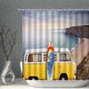 Summer Holiday Retro Cartoon Bus Shower Curtains Vintage Surfboard Palm Tree Bathroom Partition Decor Bathtub Curtain with Hook