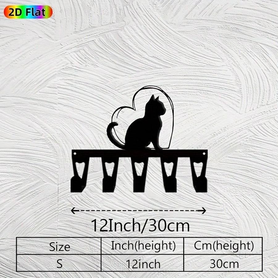 

Vintage Metal Cat Key Holder Wall Art 5 Hooks Rustic Iron Pet Lover Gift TY10251