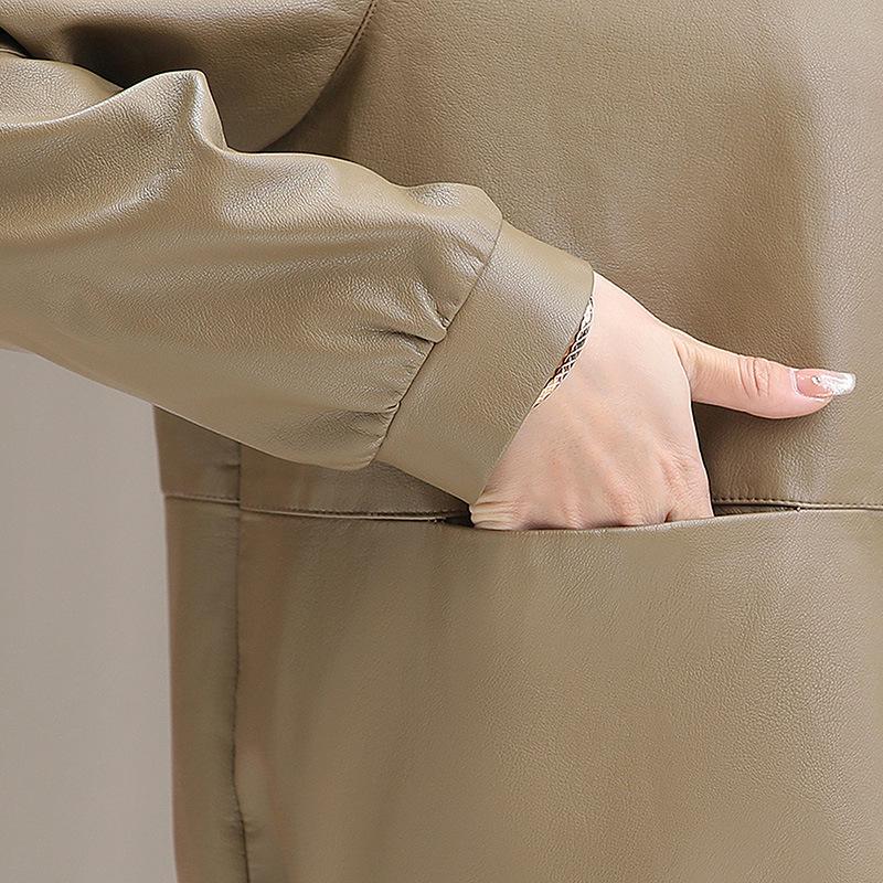 Women's Spring Hooded PU Leather Jacket - Short Style for Middle-Aged and Elderly Ladies