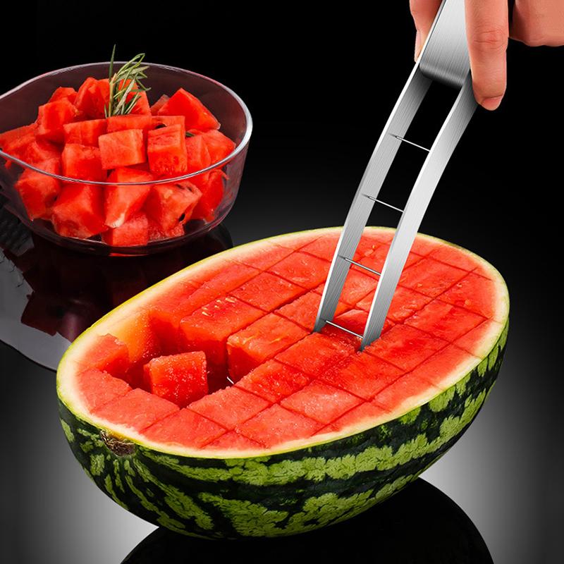 304 Rostfritt Stål Manuell Vattenmelon Kub Skärskniv Säker Vattenmelon Fruktkniv Skär- och Delningsmaskin Köksredskap