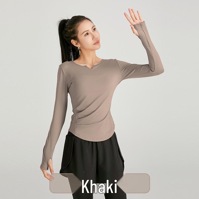 Women's Slimming V-neck Long Sleeve Fitness Top - Solid Color, Versatile for Outdoor and Yoga.