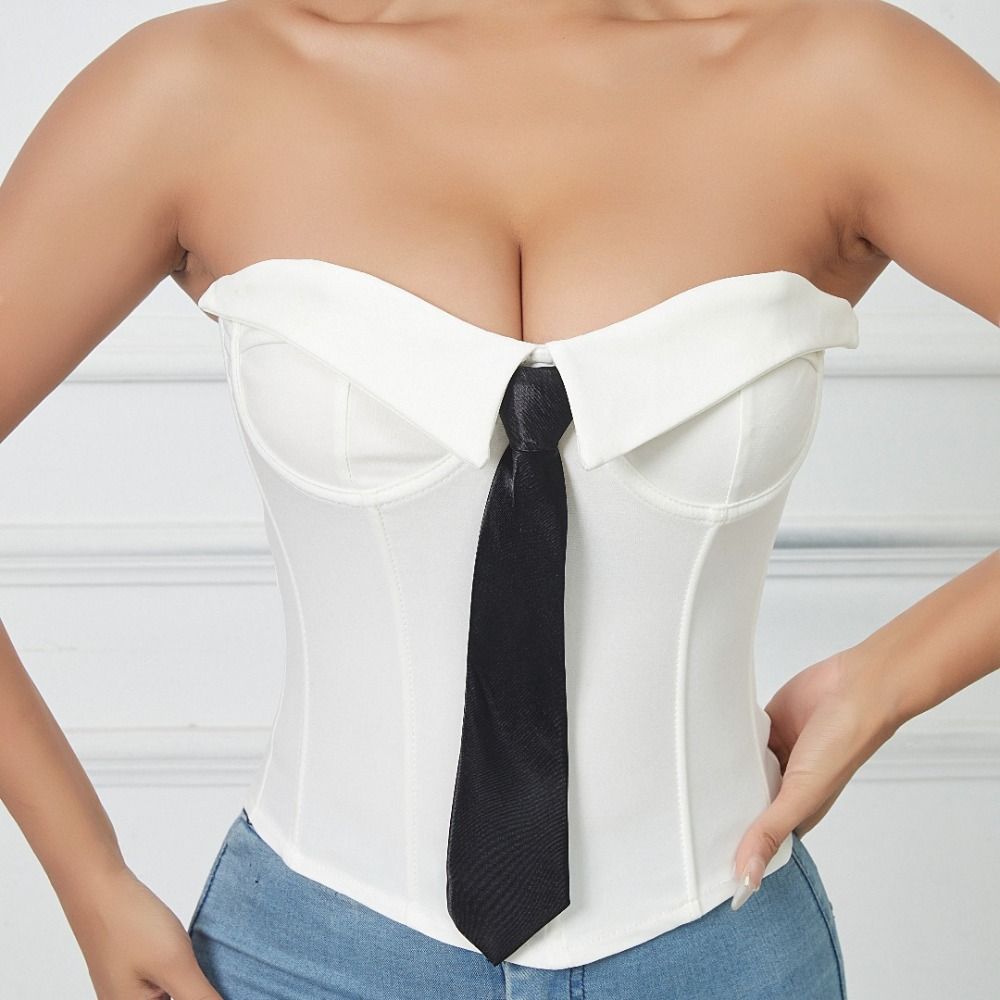 Necktie Women Corset Sleeveless Crop Tube Tops Spicy Girl Style Strapless Sliming Vest  Travel