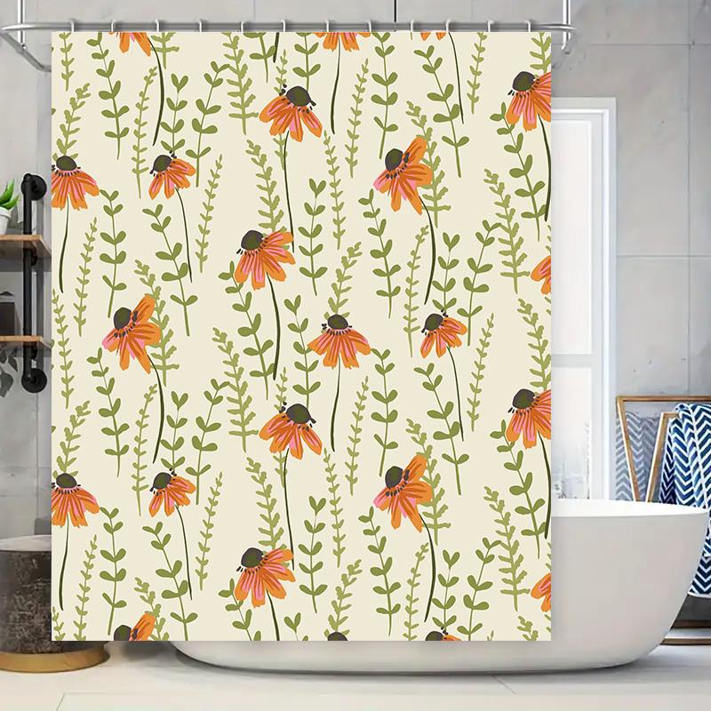 

Vibrant Floral Shower Curtain Decorative Bathroom Liner For Home Decor With Greenery Pattern W60H190(CM)-1 Pcs