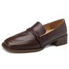 Huge Lightweight~ Square Head Women's Retro British Small Leather Shoes Medium Heel Single Shoes