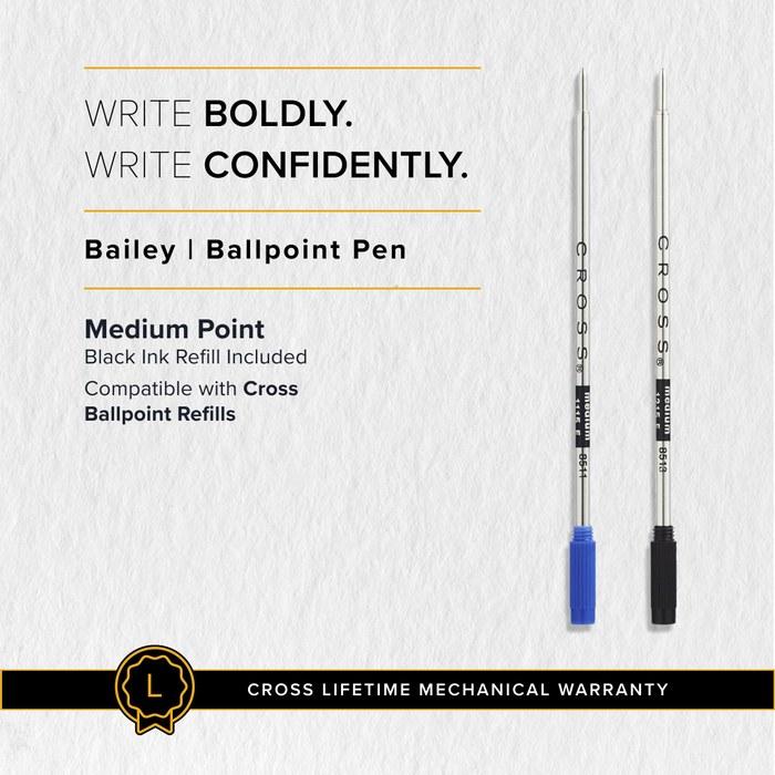 CROSS Ballpoint Pen, Oil-Based, Bailey, Matte Black Lacquer, NAT0452-19, Medium Point