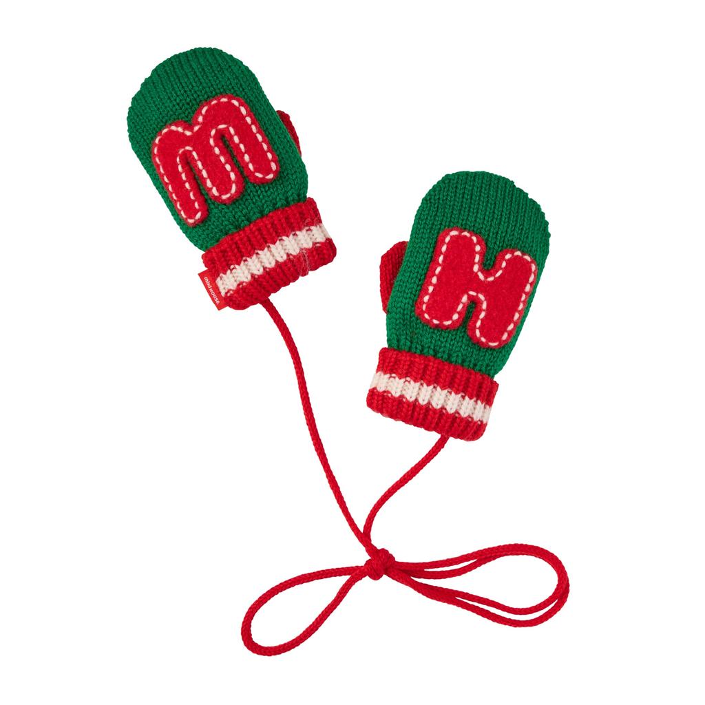 MIKI HOUSE Knitted Mittens with Solid for Boys and Size S Red X Drawstring, Logo, Color, Girls, Baby, Kids, Children's Clothing, (1-3 Years), Green,