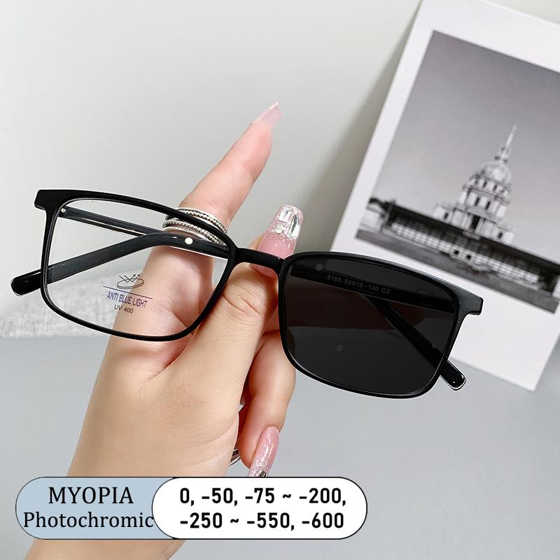Transparent Tea Square Computer Glasses Anti Blue Ray Eyewear Myopia Optical Spectacle Photochromic Eyeglass for Women Men